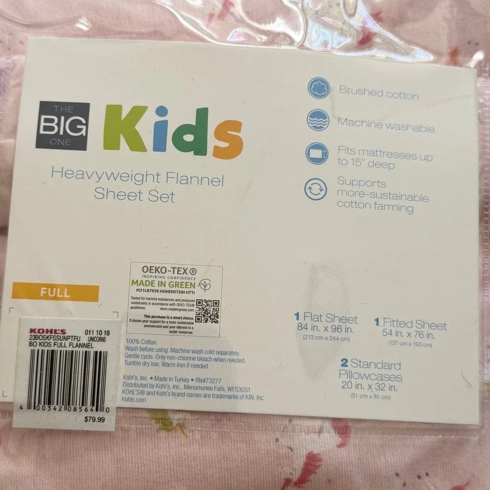 Unicorn Print Heavyweight Flannel Sheet Set Pink 4pc NEW IN PACKAGE Cozy Winter